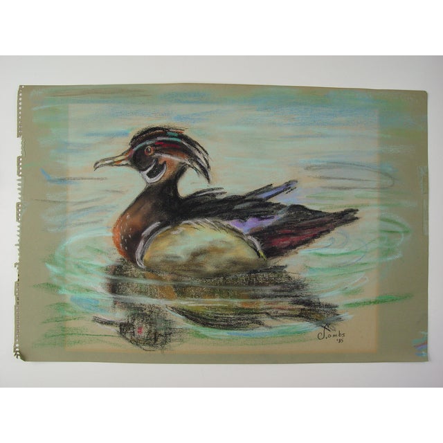 Vintage 1985 pastel on tan paper of Wood Duck, signed and dated lower right. Unframed, edge discoloration, image size 13"...