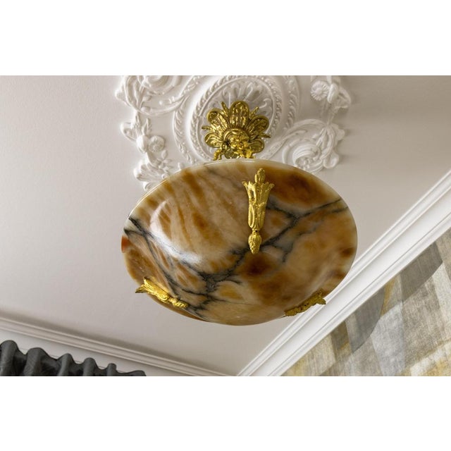 French Neoclassical Style Amber Alabaster and Bronze Pendant Light, 1920s For Sale - Image 6 of 18