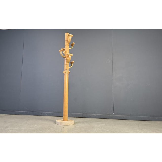 Vintage Travertine and Ash Wood Coat Rack by Ettore Sottsass, 1980s For Sale - Image 3 of 10