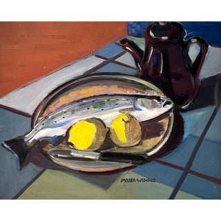 Moser Wehrle, Fish and Lemons, Oil on Canvas For Sale