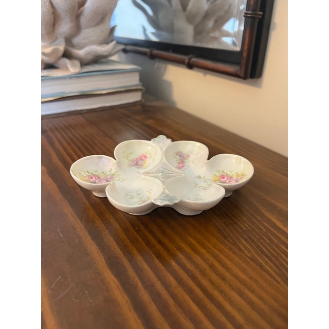 Early 1900’s French Lustreware Floral Oyster Plate, Deviled Egg Plate Unique Shape For Sale - Image 4 of 10