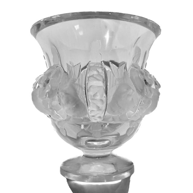 Vintage Lalique crystal songbird vase. Art deco style design of songbirds positioned between leaf panels and arranged in a...