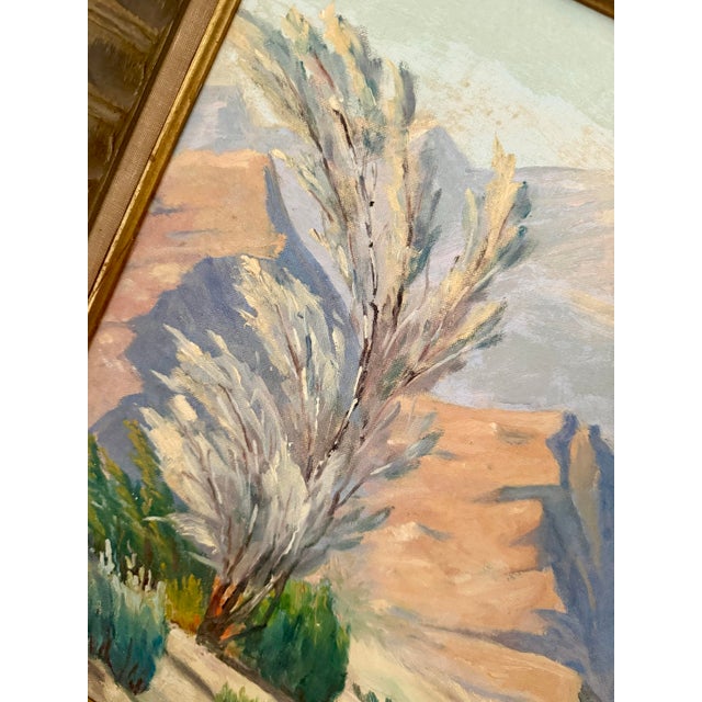 Vintage Mid-Century Modern Impressionist California Plein Air Desert Landscape, Original Oil on Board Signed & Framed For Sale - Image 4 of 12