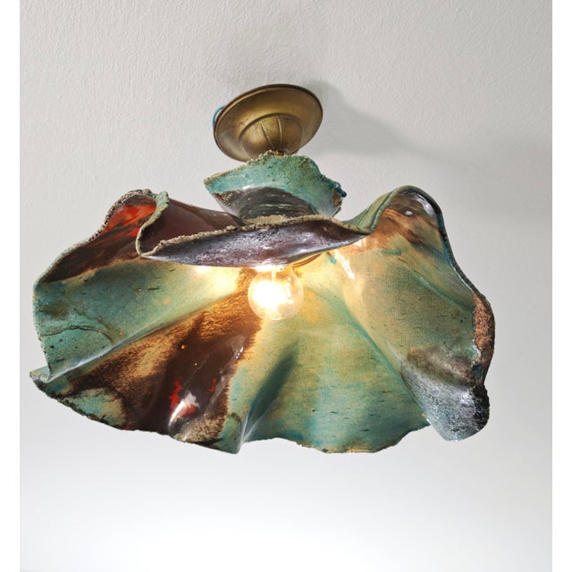 Black Mid-Century Modern Pendant Lamp in Black, Turquoise and Red Polychrome Ceramic, Italy, 1960s For Sale - Image 8 of 18