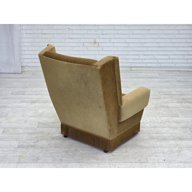 Vintage Danish Highback Chair in Yellow Furniture Velour, 1970s For Sale - Image 12 of 18