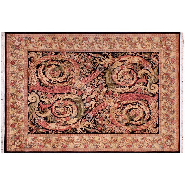 Tan Art Nouveau 1990's Pak-Persian Black/Beige Wool Rug - 9'1'' X 11'3'' For Sale - Image 8 of 9