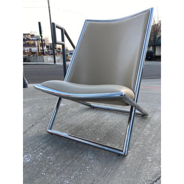 Mid 20th Century Tubular Chrome & Leather Scissor Chair Attributed to Ward Bennett For Sale - Image 13 of 13