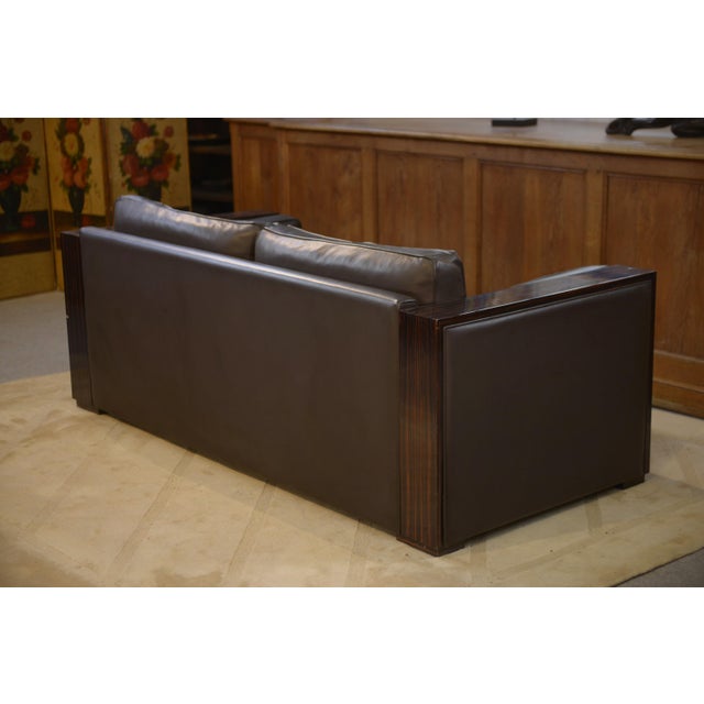 Wood Minimalist Sofa in Leather and Macassar Ebony, 1980s For Sale - Image 7 of 15