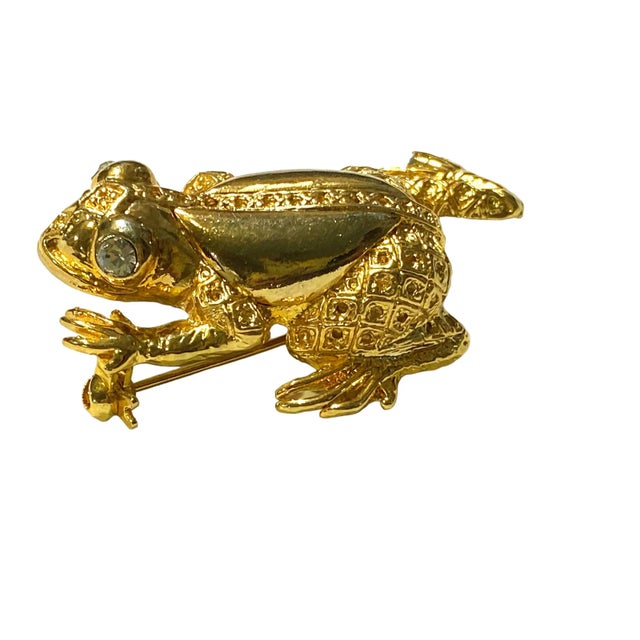 Vintage Gold Tone Diamond Rhinestone Eye Frog Pin. For Sale In New York - Image 6 of 9