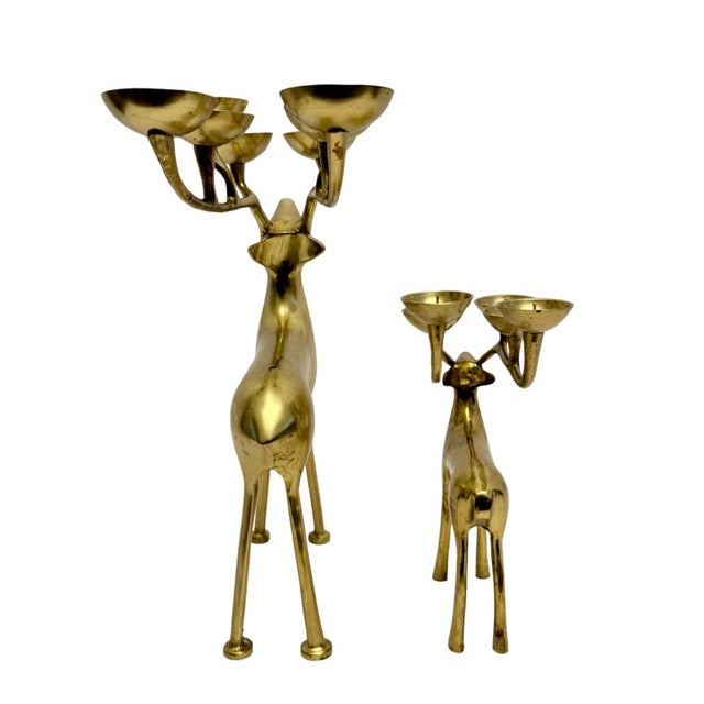 Mid Century Set of Solid Brass Reindeer Candelabra Sculptures Vtg. For Sale - Image 4 of 8