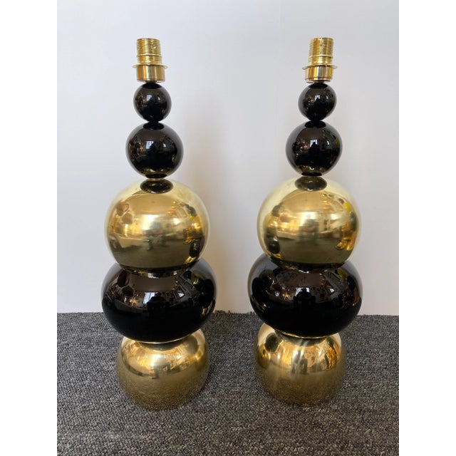 Contemporary Brass Murano Glass Atomo Lamps, Italy - a Pair For Sale - Image 11 of 11