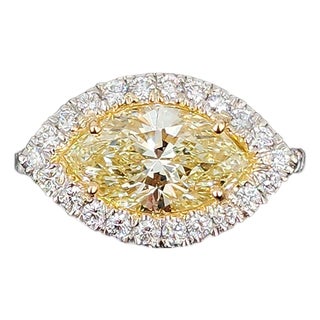 2.36 Ct Gia Certified Natural Yellow Marquise Diamond Ring Size 6.5 For Sale