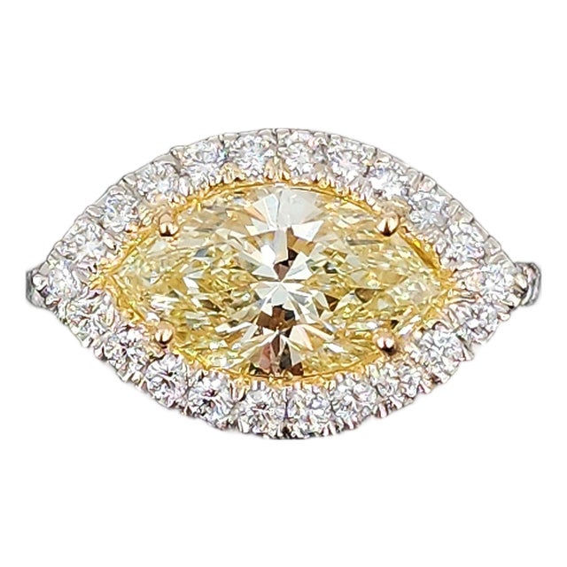 2.36 Ct Gia Certified Natural Yellow Marquise Diamond Ring Size 6.5 For Sale