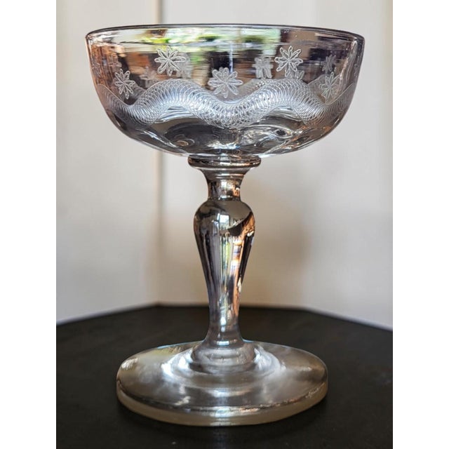 Glass Art Deco Engraved Glass Champagne Coupes from Meisenthal, 1930s, Set of 8 For Sale - Image 7 of 14