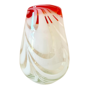 Vintage Hand-Blown Italian Art Glass Vase, Red & White Swirl