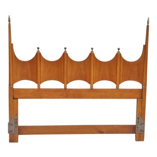 1960s Mid-Century Queen Headboard With Brass Finials For Sale
