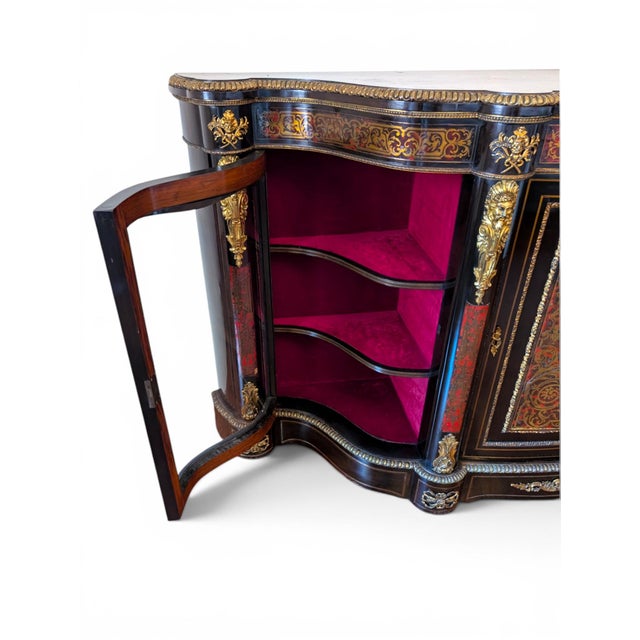French Boulle-Style Sideboard in Wood with Brass and Glass, 1800s For Sale - Image 11 of 14