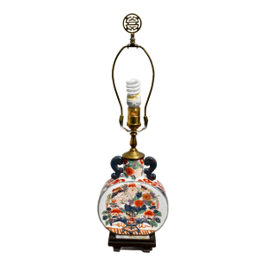 Vintage Asian Vase Style Table Lamp W/Wood Base