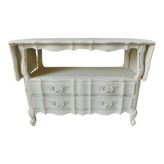 Vintage Thomasville French Provincial White Carved Wood Drop Leaf Buffet Server For Sale