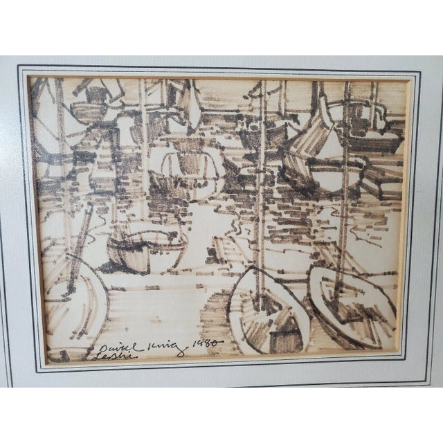 1980s Original Sepia Toned Nautical Sailboats Drawing of Leschi Seattle For Sale - Image 5 of 7