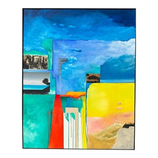 Abstract Mixed Media Painting and Collage on Canvas by Anthony Louis Popcheff For Sale