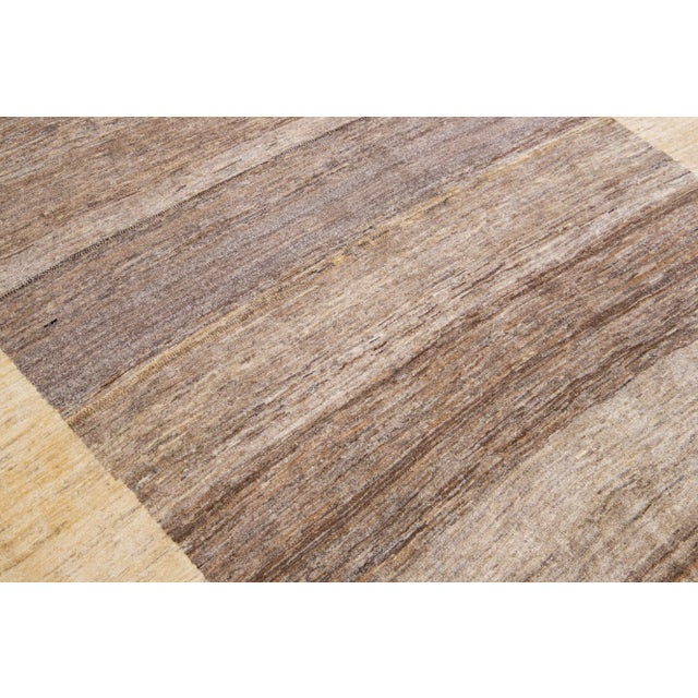 Modern Brown Handmade Gabbeh Persian Wool Rug For Sale - Image 9 of 10