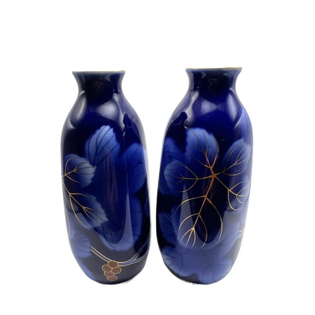 Fukagawa Fukagawa Seijji Cobalt Blue Sake Bottles For Sale - Image 4 of 11