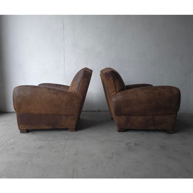 1990s French Style Patinated Leather Lounge Chairs by Restoration Hardware For Sale - Image 5 of 15