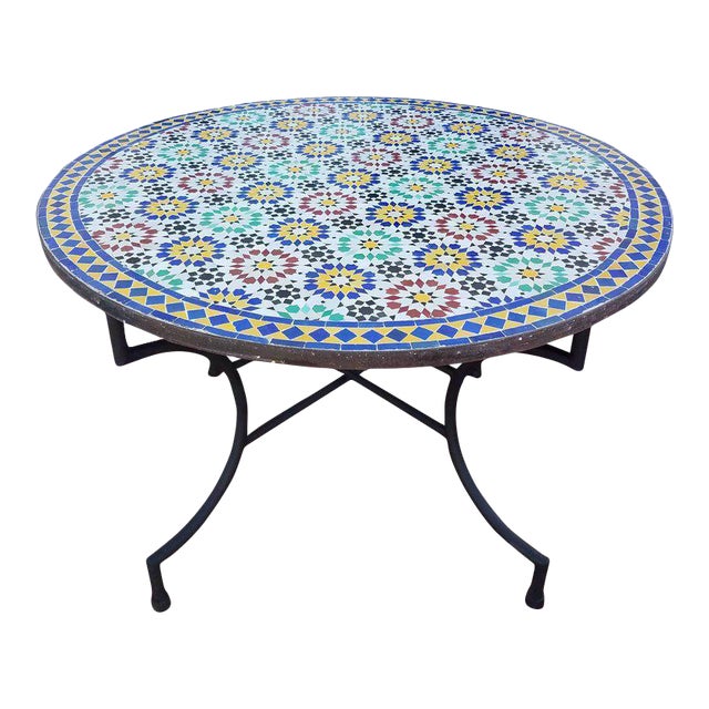 Moroccan Multicolor Beldia Tina Mosaic Table For Sale