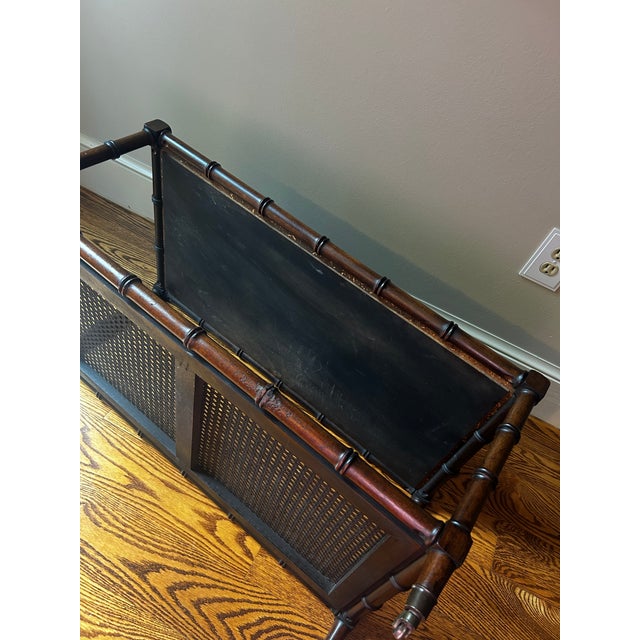 Vintage Mid-Century Faux Bamboo Walnut Coffee Table With Cane Shelf & Casters For Sale - Image 9 of 16