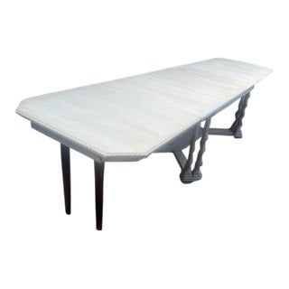 1920s Antique Hand Painted Dining Table with 4 Leafs and Makers Label For Sale