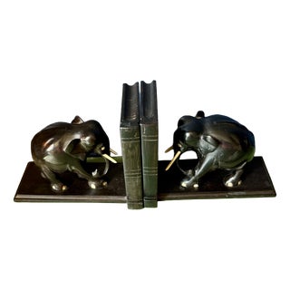 Vintage Ebony Elephant Bookends, 1950, Set of 2 For Sale