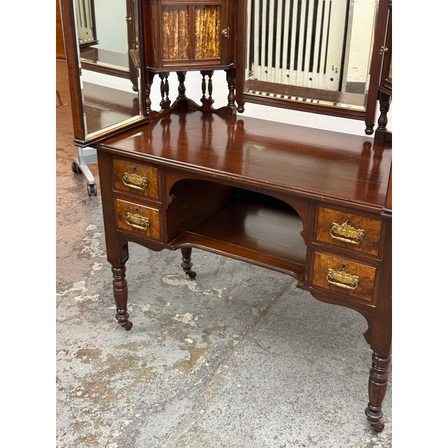Wood Victorian Style Walnut Dressing Table, Antique For Sale - Image 7 of 12