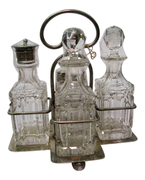 Antique John Round & Sons Silver Plate and Crystal 5 Piece Cruet Set - Made in England
