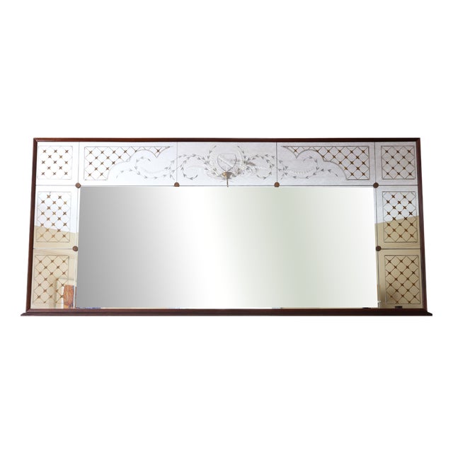 Large Vintage Italian Mahogany Wall Mirror, 1950 For Sale