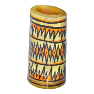 Vintage Handmade & Patterned West-African Natural Horn Vase For Sale