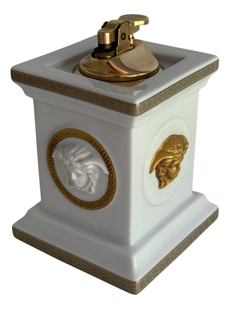 White and Gold Table Lighter Gorgona by Versace for Rosenthal