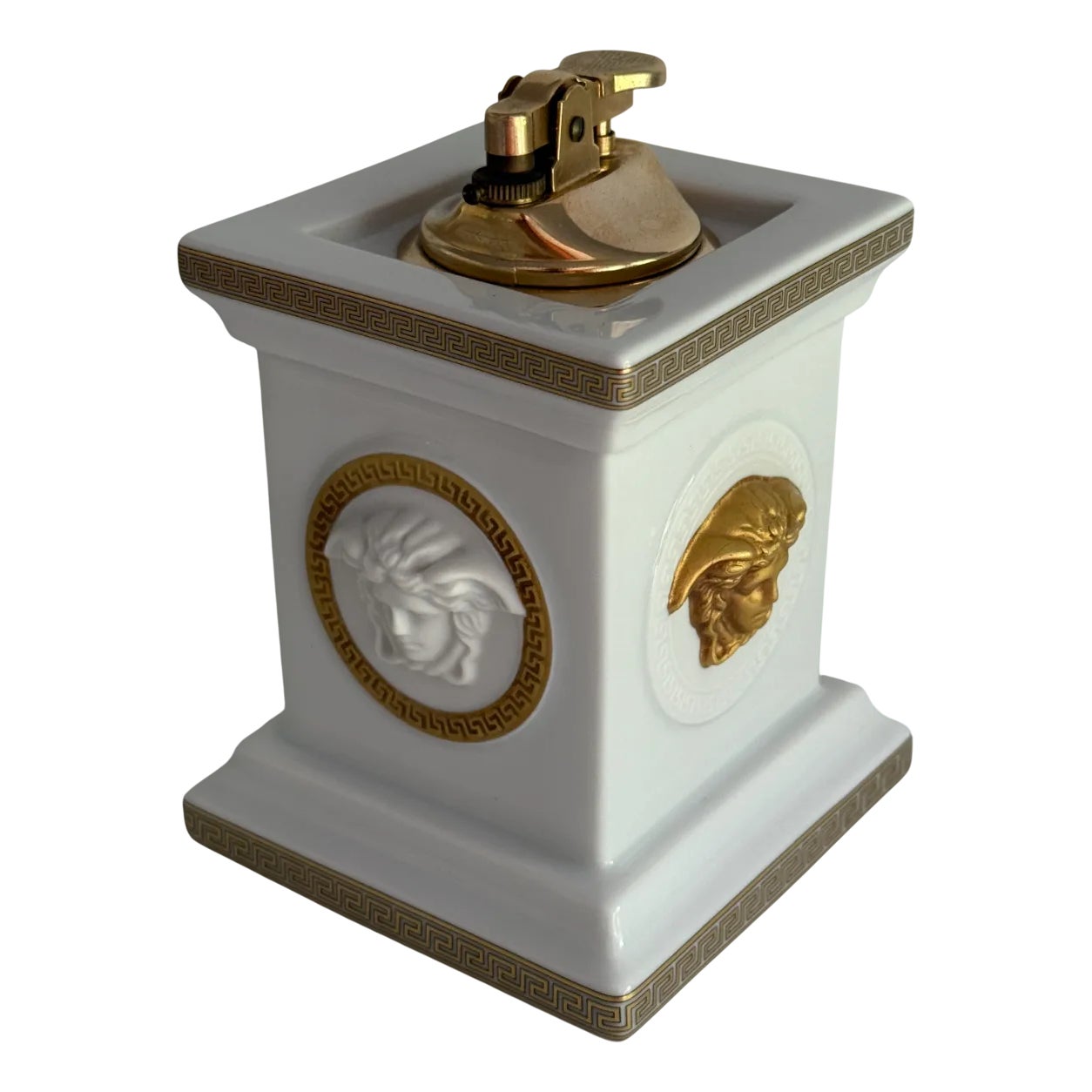 White and Gold Table Lighter Gorgona by Versace for Rosenthal