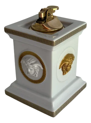 White and Gold Table Lighter Gorgona by Versace for Rosenthal, 1990s