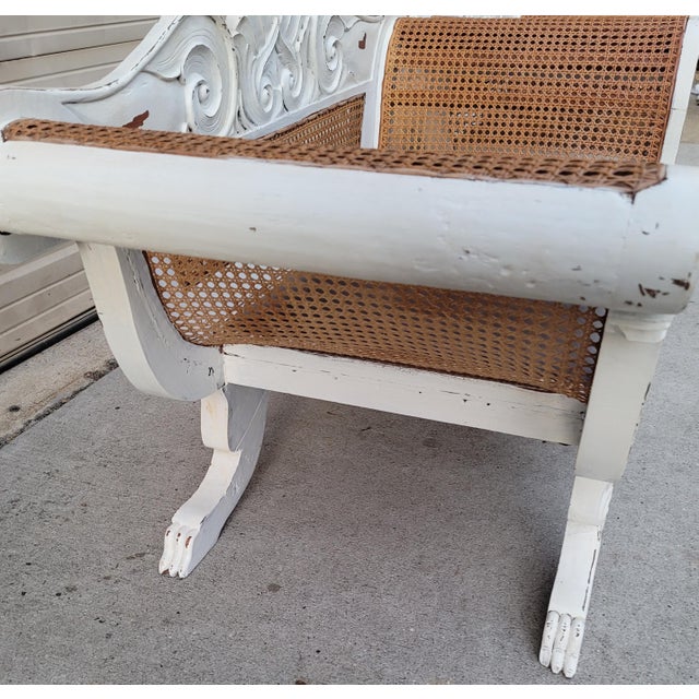 Brown Painted Antique Anglo-Indian Colonial Caned Leather Seat Settees -- a Pair For Sale - Image 8 of 13