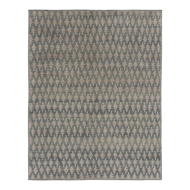 Rug & Kilim’s Block Print Rug Design in Brown With Gray Floral Motifs For Sale