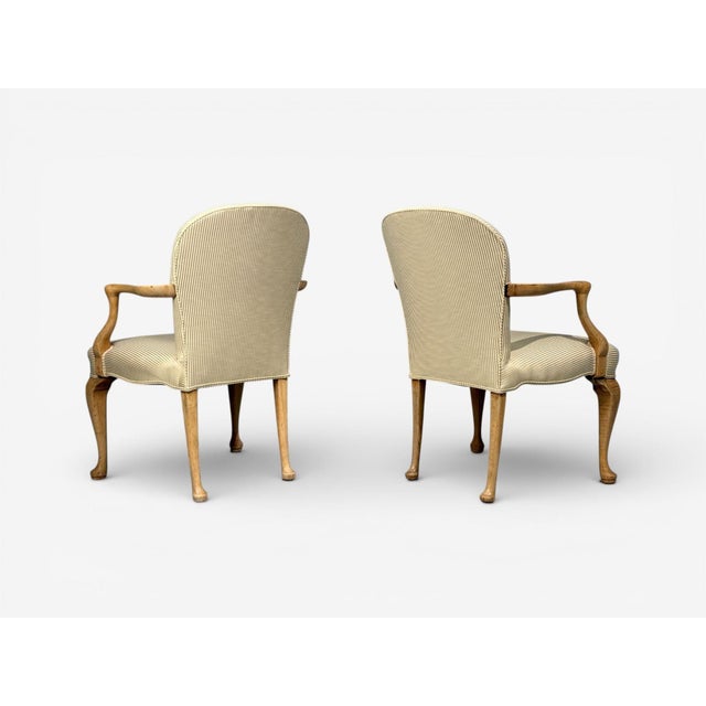 White Queen Anne Style, Six Dining Chairs, Light Wood, Fabric, Usa, 1940s For Sale - Image 8 of 12