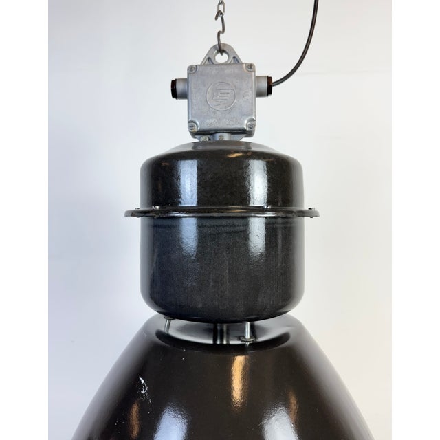 Industrial Large Industrial Black Enamel Lamp with Clear Glass Cover from Elektrosvit, 1960s For Sale - Image 3 of 18