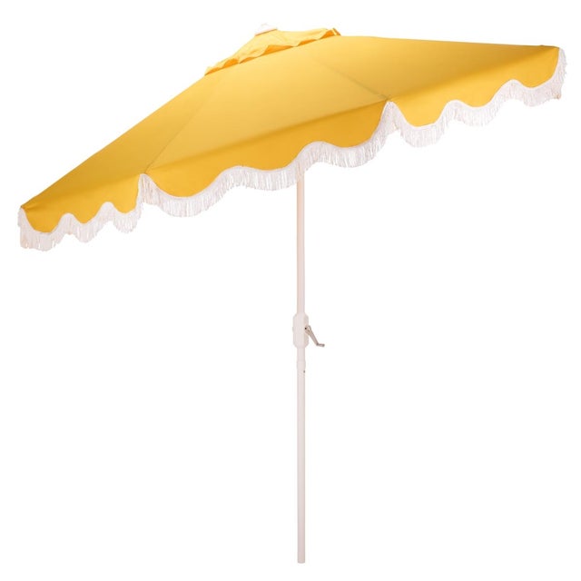 Yellow Torsa 9 Ft Crank Umbrella, Yellow/White Pole For Sale - Image 8 of 9