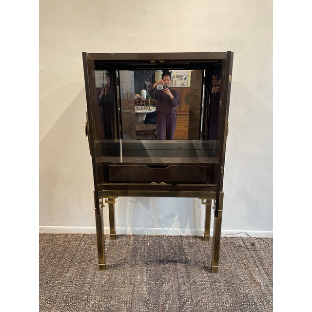 1970s 1970s Vintage Lacquer and Brass Bar Cabinet in the Manner of Mastercraft For Sale - Image 5 of 9