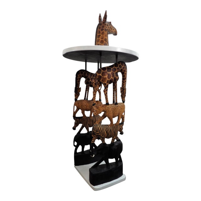 African Safari Style Stacked Carved Animal Accent Side Table Chairish