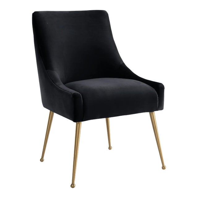 Beatrix Black Velvet Side Chair with Gold Legs For Sale