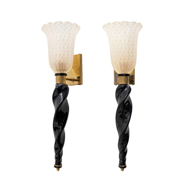 Italian Murano Glass Wall Sconces with Gold Dust Inclusions and Brass, 2000s, Set of 2 For Sale - Image 9 of 9