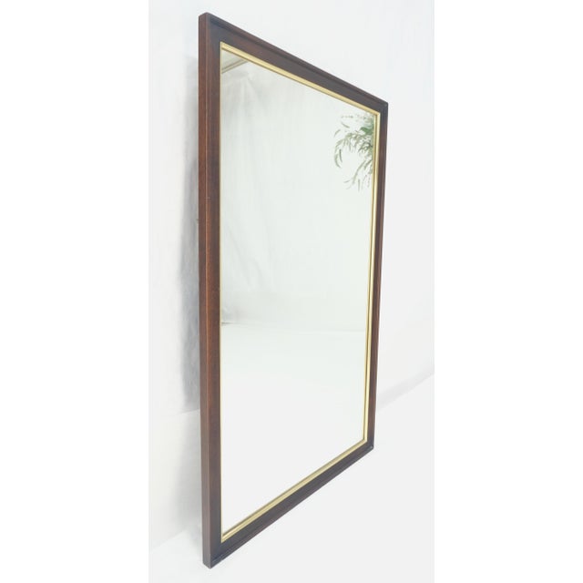 Mid-Century Modern Mid Century 1970s 30x48" Rectangle Walnut 7 Brass Wall Mirror MINT For Sale - Image 3 of 7