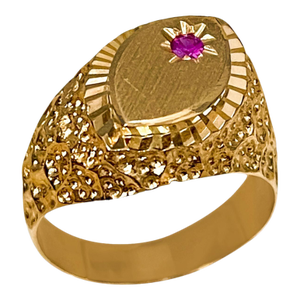 Gold and Ruby 14 Karat Yellow Gold Ring Vintage Unisex, Size 9.5